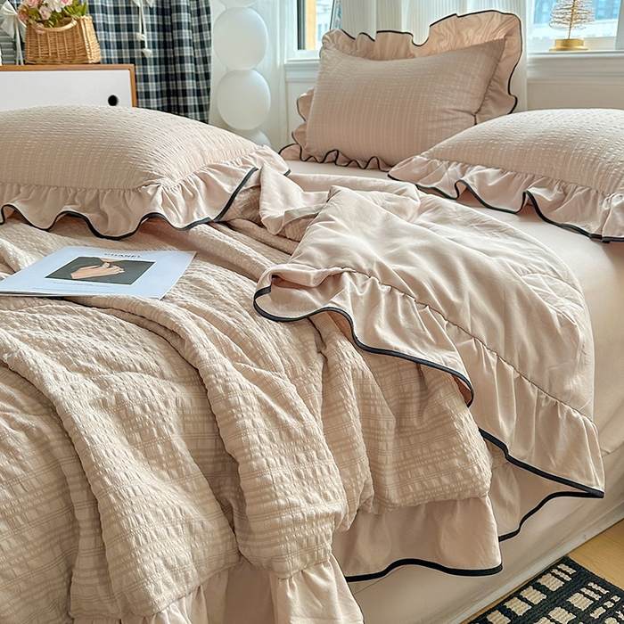 91家纺网 家纺一手货源 找家纺 梦莱斯 2026新款夏被四件套 咖色