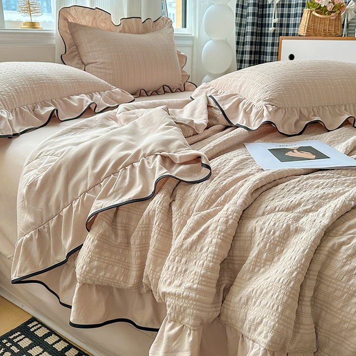 91家纺网 家纺一手货源 找家纺 梦莱斯 2026新款夏被四件套 咖色