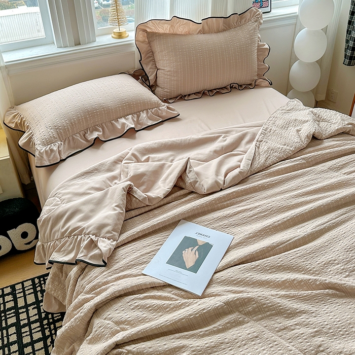 91家纺网 家纺一手货源 找家纺 梦莱斯 2026新款夏被四件套 咖色