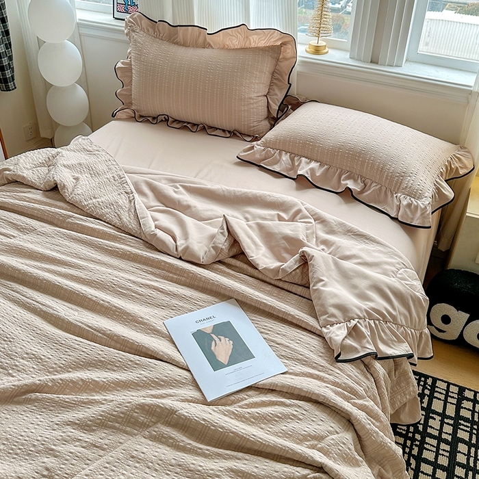 91家纺网 家纺一手货源 找家纺 梦莱斯 2026新款夏被四件套 咖色