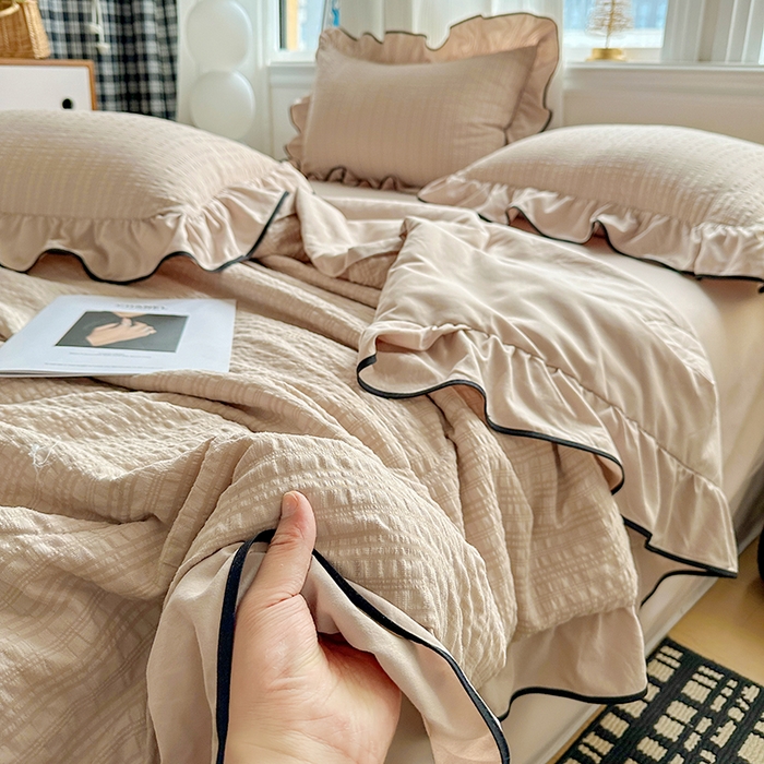 91家纺网 家纺一手货源 找家纺 梦莱斯 2026新款夏被四件套 咖色