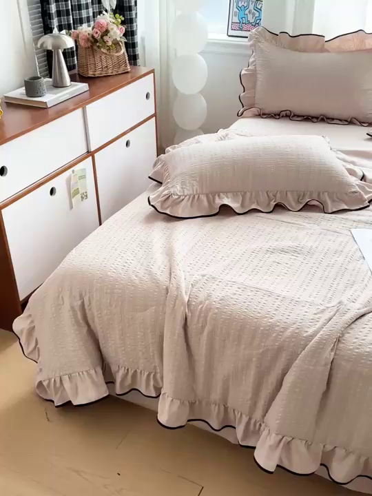 91家纺网 家纺一手货源 找家纺 梦莱斯 2026新款夏被四件套 咖色