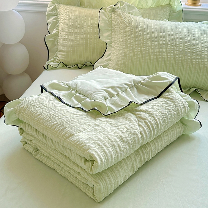 91家纺网 家纺一手货源 找家纺 梦莱斯 2026新款夏被四件套 青色