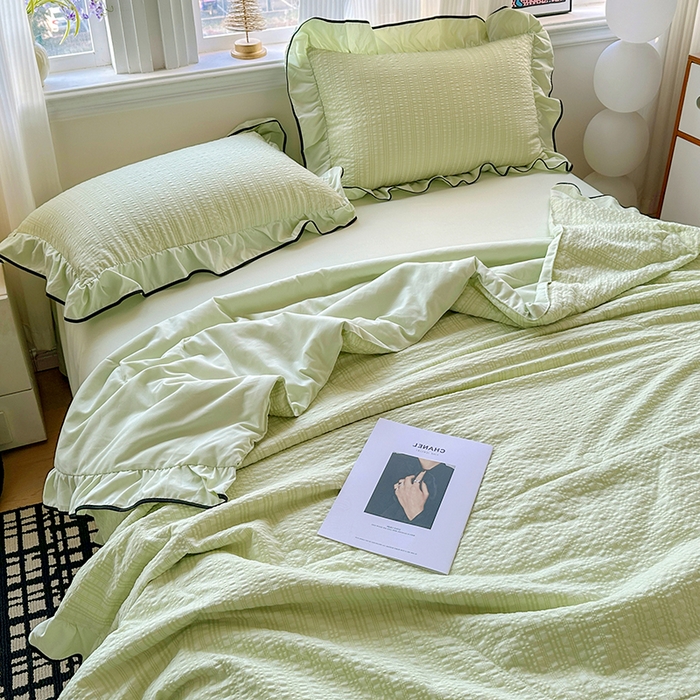 91家纺网 家纺一手货源 找家纺 梦莱斯 2026新款夏被四件套 青色