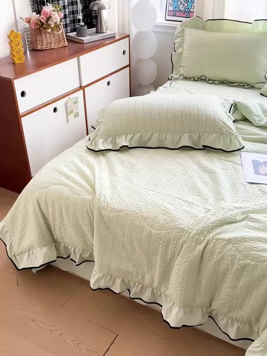 91家纺网 家纺一手货源 找家纺 梦莱斯 2026新款夏被四件套 青色