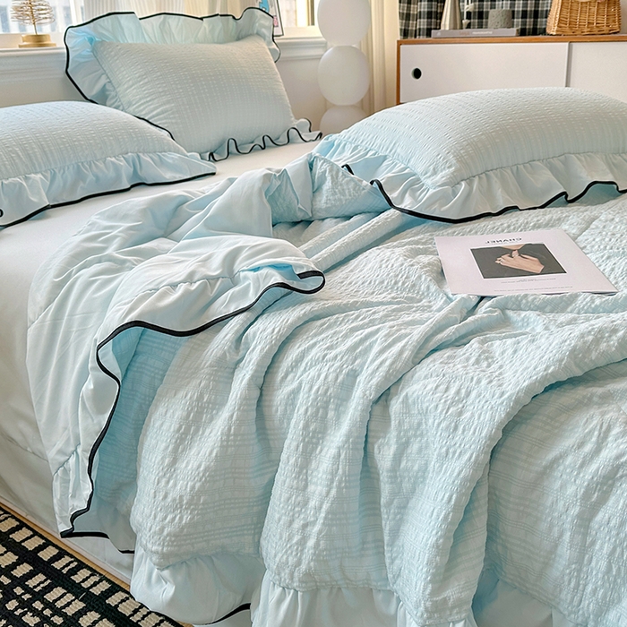 91家纺网 家纺一手货源 找家纺 梦莱斯 2026新款夏被四件套 天蓝