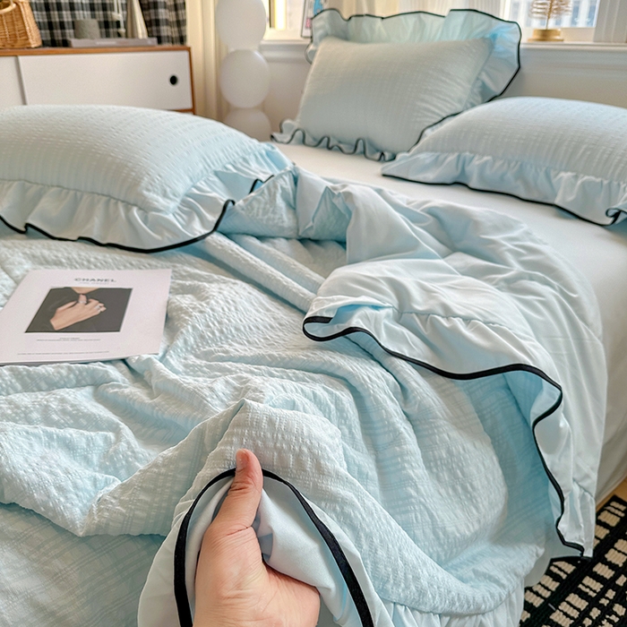 91家纺网 家纺一手货源 找家纺 梦莱斯 2026新款夏被四件套 天蓝