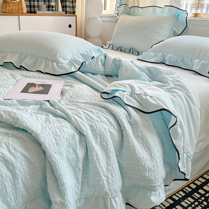 91家纺网 家纺一手货源 找家纺 梦莱斯 2026新款夏被四件套 天蓝