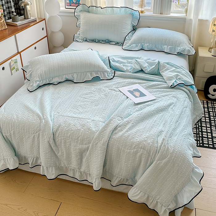 91家纺网 家纺一手货源 找家纺 梦莱斯 2026新款夏被四件套 天蓝