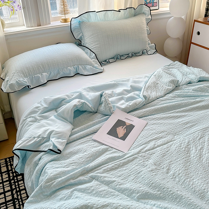 91家纺网 家纺一手货源 找家纺 梦莱斯 2026新款夏被四件套 天蓝