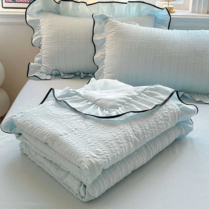 91家纺网 家纺一手货源 找家纺 梦莱斯 2026新款夏被四件套 天蓝