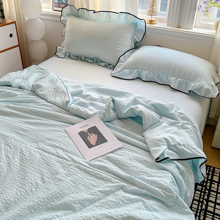 91家纺网 家纺一手货源 找家纺 梦莱斯 2026新款夏被四件套 天蓝