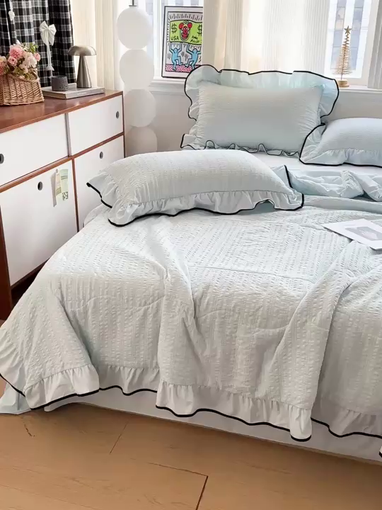 91家纺网 家纺一手货源 找家纺 梦莱斯 2026新款夏被四件套 天蓝