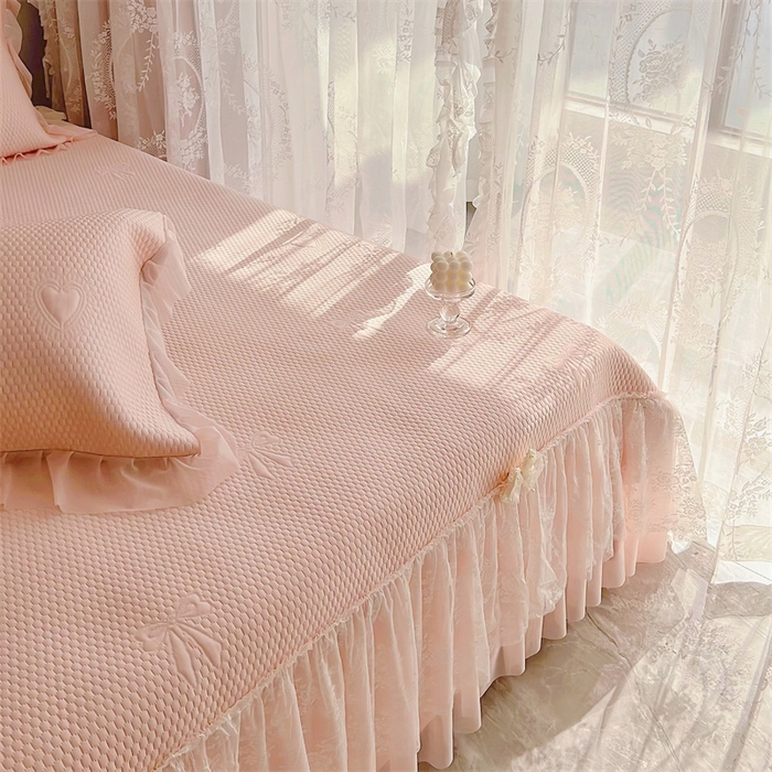 91家纺网 家纺一手货源 找家纺 （总）恋尚羽家纺 2026新款高分子PE凉泡泡大床裙凉感席波浪冰豆豆凉席席子三件套-蝴蝶结系列