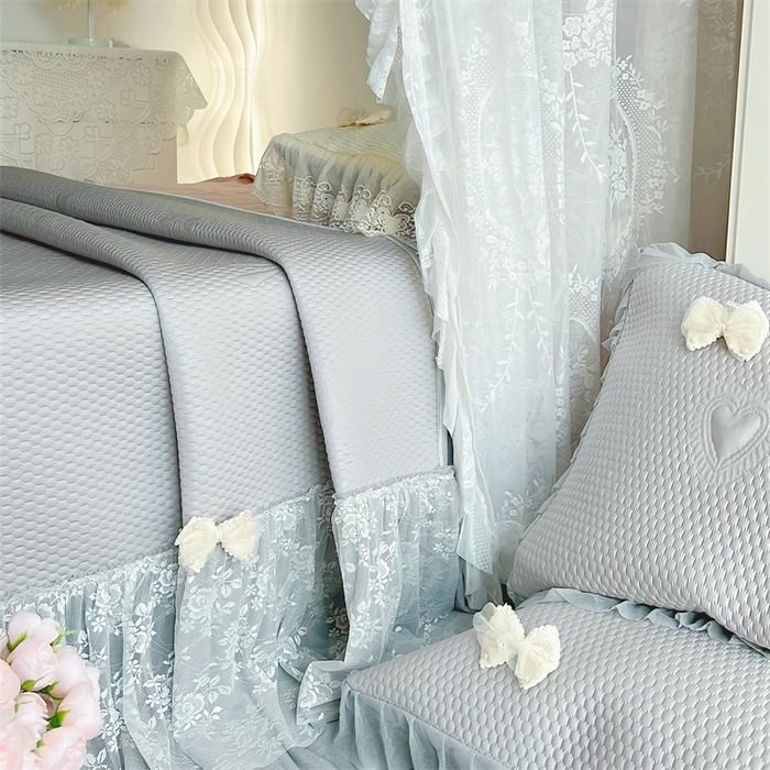 91家纺网 家纺一手货源 找家纺 恋尚羽家纺 2026新款高分子PE凉泡泡大床裙凉感席波浪冰豆豆凉席席子三件套-蝴蝶结系列 蝴蝶结-灰色