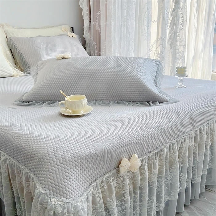 91家纺网 家纺一手货源 找家纺 恋尚羽家纺 2026新款高分子PE凉泡泡大床裙凉感席波浪冰豆豆凉席席子三件套-蝴蝶结系列 蝴蝶结-灰色