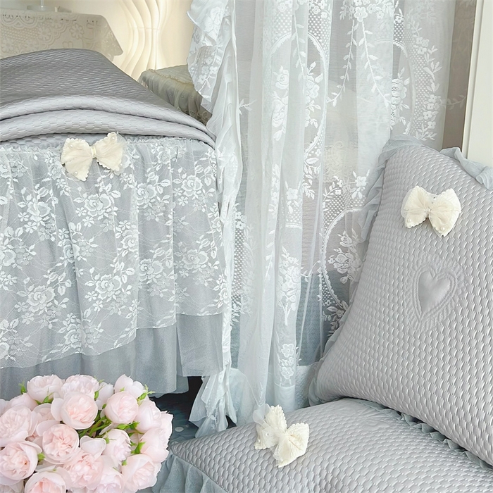 91家纺网 家纺一手货源 找家纺 恋尚羽家纺 2026新款高分子PE凉泡泡大床裙凉感席波浪冰豆豆凉席席子三件套-蝴蝶结系列 蝴蝶结-灰色