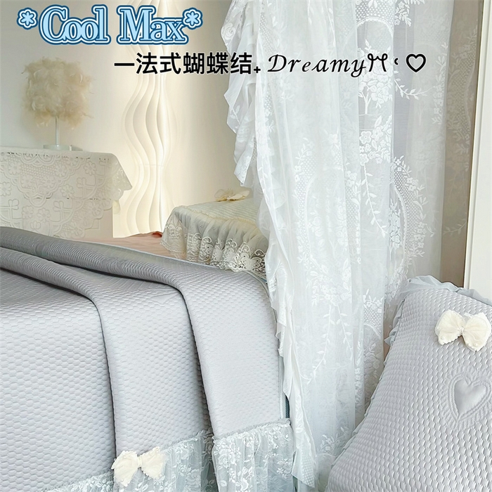 恋尚羽家纺 2026新款高分子PE凉泡泡大床裙凉感席波浪冰豆豆凉席席子三件套-蝴蝶结系列 蝴蝶结-灰色