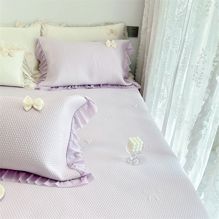 91家纺网 家纺一手货源 找家纺 恋尚羽家纺 2026新款高分子PE凉泡泡大床裙凉感席波浪冰豆豆凉席席子三件套-蝴蝶结系列 蝴蝶结-紫色