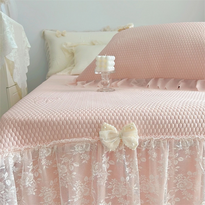 91家纺网 家纺一手货源 找家纺 恋尚羽家纺 2026新款高分子PE凉泡泡大床裙凉感席波浪冰豆豆凉席席子三件套-蝴蝶结系列 蝴蝶结-粉色