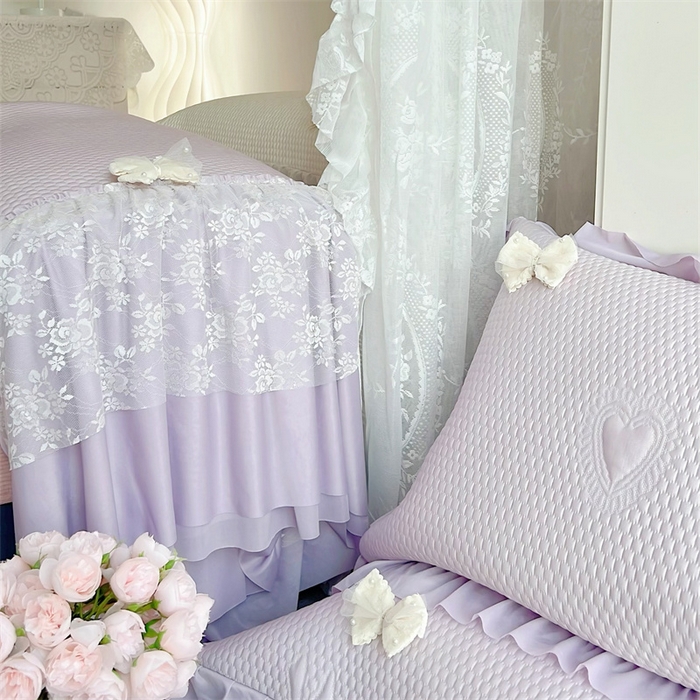 91家纺网 家纺一手货源 找家纺 恋尚羽家纺 2026新款高分子PE凉泡泡大床裙凉感席波浪冰豆豆凉席席子三件套-蝴蝶结系列 蝴蝶结-紫色