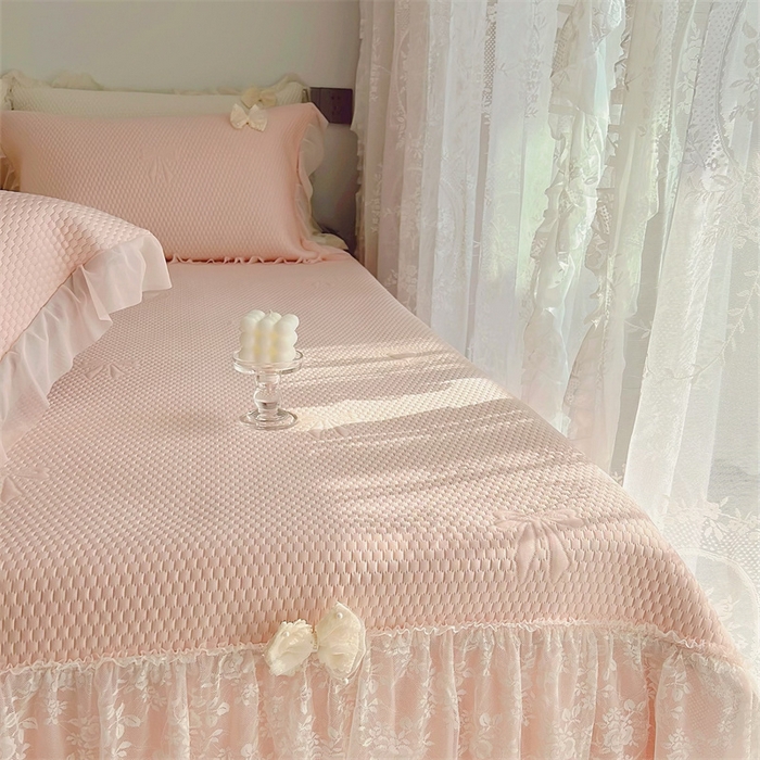 91家纺网 家纺一手货源 找家纺 恋尚羽家纺 2026新款高分子PE凉泡泡大床裙凉感席波浪冰豆豆凉席席子三件套-蝴蝶结系列 蝴蝶结-粉色