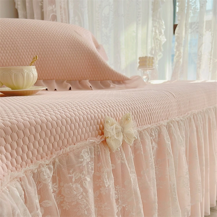 91家纺网 家纺一手货源 找家纺 恋尚羽家纺 2026新款高分子PE凉泡泡大床裙凉感席波浪冰豆豆凉席席子三件套-蝴蝶结系列 蝴蝶结-粉色