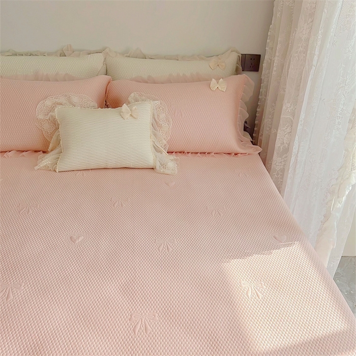 91家纺网 家纺一手货源 找家纺 恋尚羽家纺 2026新款高分子PE凉泡泡大床裙凉感席波浪冰豆豆凉席席子三件套-蝴蝶结系列 蝴蝶结-粉色