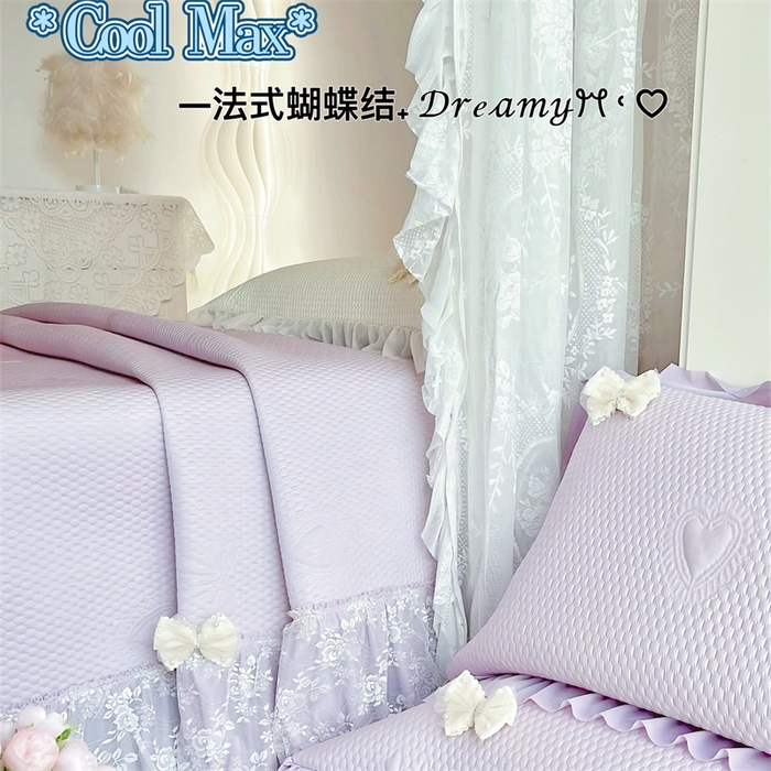 恋尚羽家纺 2026新款高分子PE凉泡泡大床裙凉感席波浪冰豆豆凉席席子三件套-蝴蝶结系列 蝴蝶结-紫色
