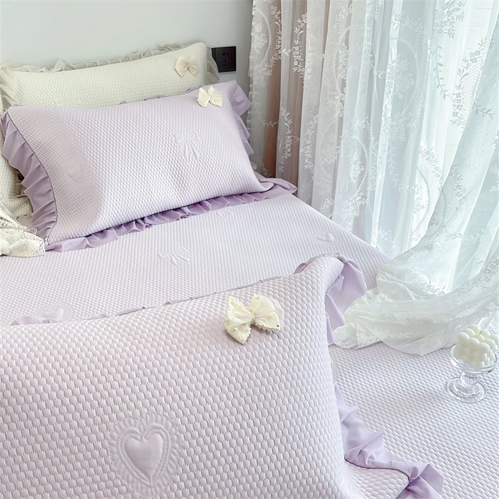 91家纺网 家纺一手货源 找家纺 恋尚羽家纺 2026新款高分子PE凉泡泡大床裙凉感席波浪冰豆豆凉席席子三件套-蝴蝶结系列 蝴蝶结-紫色