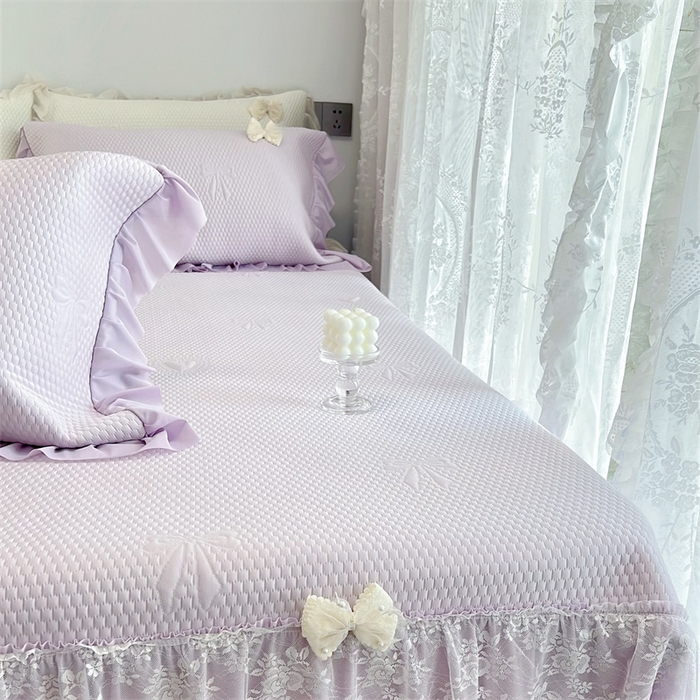 91家纺网 家纺一手货源 找家纺 恋尚羽家纺 2026新款高分子PE凉泡泡大床裙凉感席波浪冰豆豆凉席席子三件套-蝴蝶结系列 蝴蝶结-紫色