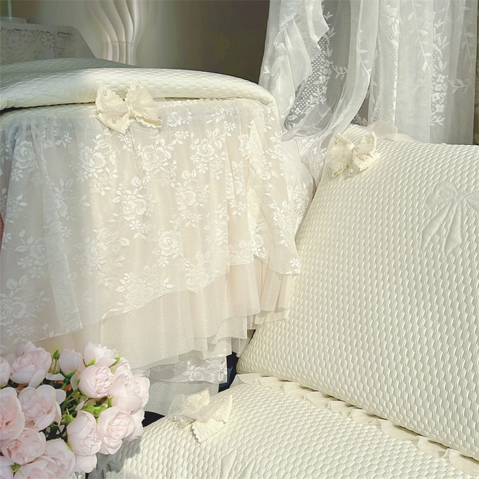 91家纺网 家纺一手货源 找家纺 恋尚羽家纺 2026新款高分子PE凉泡泡大床裙凉感席波浪冰豆豆凉席席子三件套-蝴蝶结系列 蝴蝶结-米白色