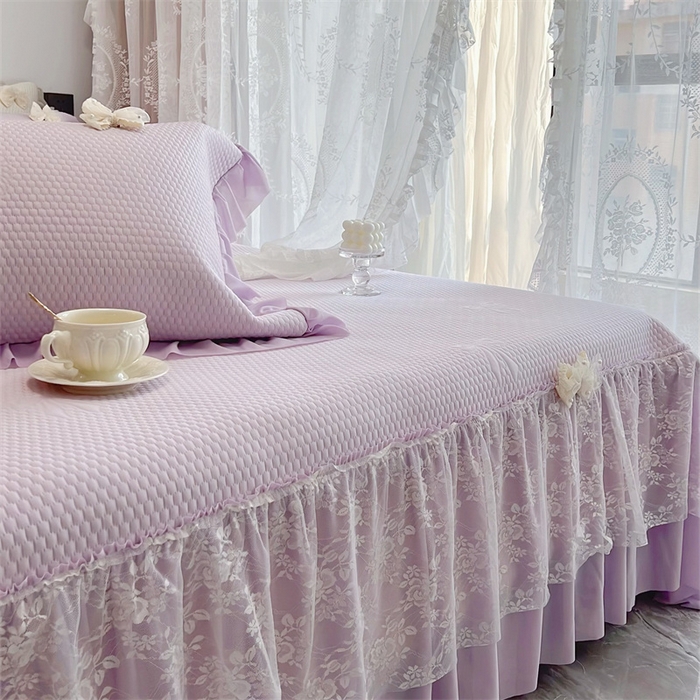 91家纺网 家纺一手货源 找家纺 恋尚羽家纺 2026新款高分子PE凉泡泡大床裙凉感席波浪冰豆豆凉席席子三件套-蝴蝶结系列 蝴蝶结-紫色