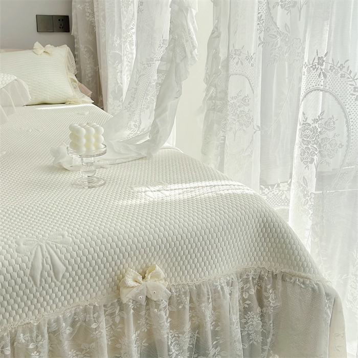 91家纺网 家纺一手货源 找家纺 恋尚羽家纺 2026新款高分子PE凉泡泡大床裙凉感席波浪冰豆豆凉席席子三件套-蝴蝶结系列 蝴蝶结-米白色