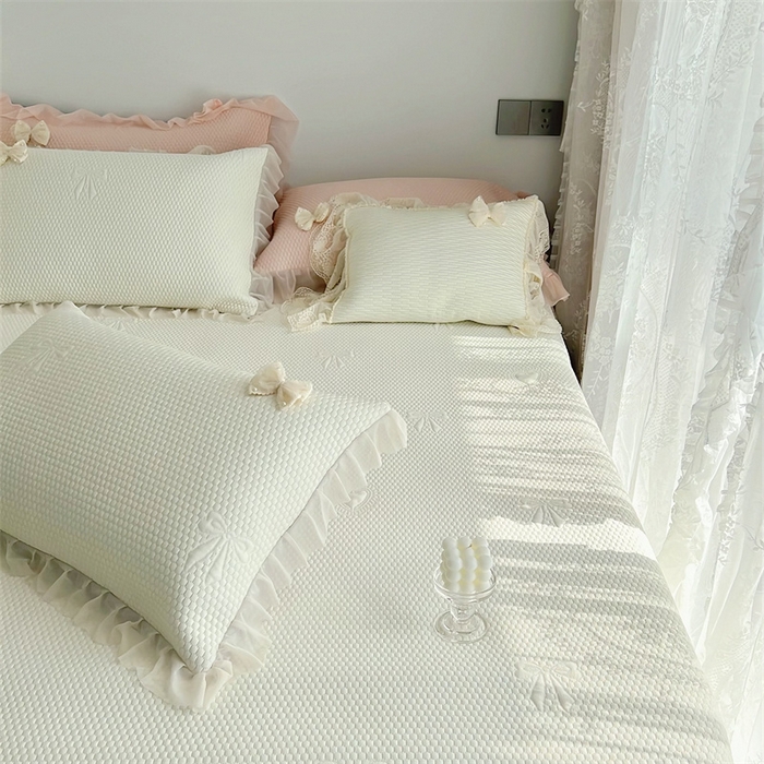 91家纺网 家纺一手货源 找家纺 恋尚羽家纺 2026新款高分子PE凉泡泡大床裙凉感席波浪冰豆豆凉席席子三件套-蝴蝶结系列 蝴蝶结-米白色