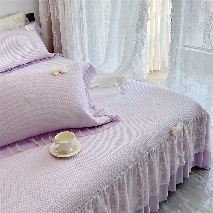 91家纺网 家纺一手货源 找家纺 恋尚羽家纺 2026新款高分子PE凉泡泡大床裙凉感席波浪冰豆豆凉席席子三件套-蝴蝶结系列 蝴蝶结-紫色