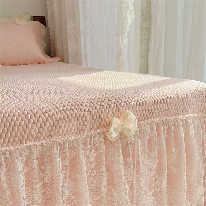 91家纺网 家纺一手货源 找家纺 恋尚羽家纺 2026新款高分子PE凉泡泡大床裙凉感席波浪冰豆豆凉席席子三件套-蝴蝶结系列 蝴蝶结-粉色