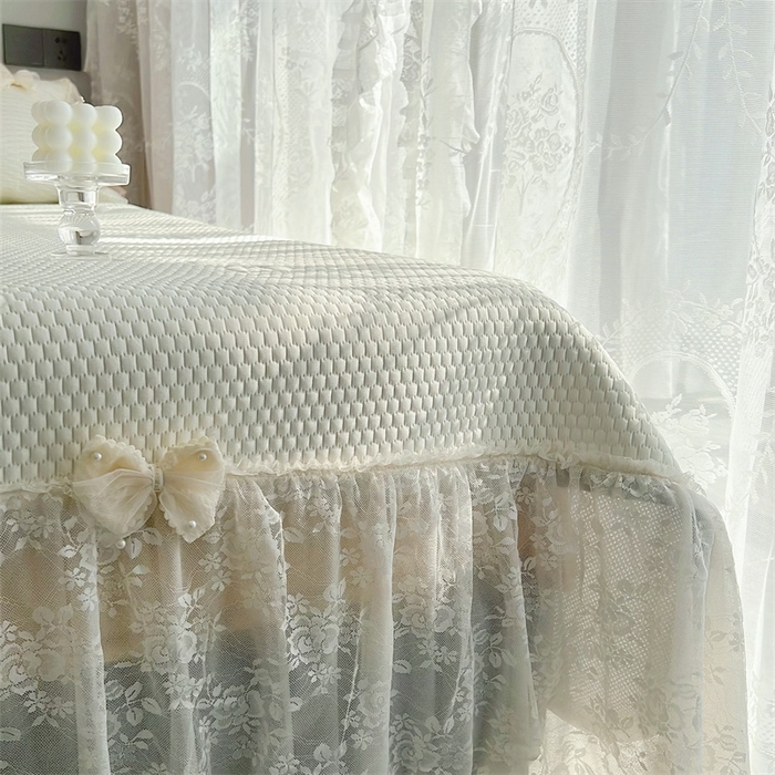 91家纺网 家纺一手货源 找家纺 恋尚羽家纺 2026新款高分子PE凉泡泡大床裙凉感席波浪冰豆豆凉席席子三件套-蝴蝶结系列 蝴蝶结-米白色