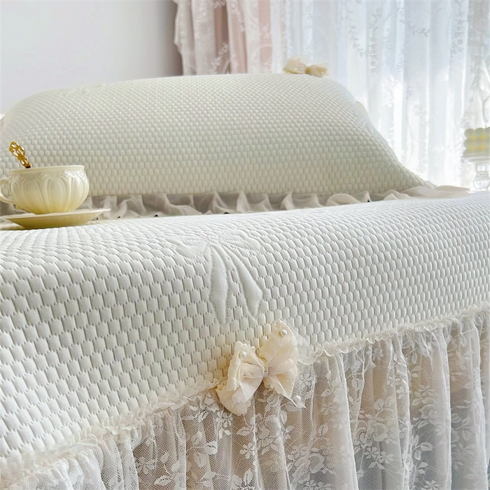 91家纺网 家纺一手货源 找家纺 恋尚羽家纺 2026新款高分子PE凉泡泡大床裙凉感席波浪冰豆豆凉席席子三件套-蝴蝶结系列 蝴蝶结-米白色