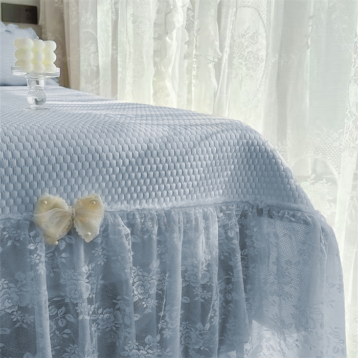 91家纺网 家纺一手货源 找家纺 恋尚羽家纺 2026新款高分子PE凉泡泡大床裙凉感席波浪冰豆豆凉席席子三件套-蝴蝶结系列 蝴蝶结-蓝色