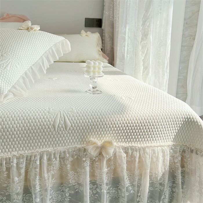 91家纺网 家纺一手货源 找家纺 恋尚羽家纺 2026新款高分子PE凉泡泡大床裙凉感席波浪冰豆豆凉席席子三件套-蝴蝶结系列 蝴蝶结-米白色