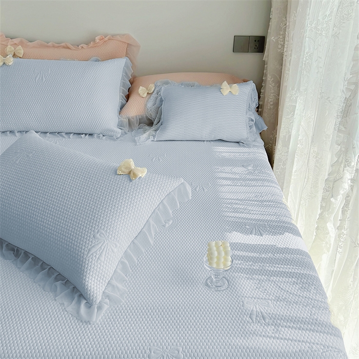 91家纺网 家纺一手货源 找家纺 恋尚羽家纺 2026新款高分子PE凉泡泡大床裙凉感席波浪冰豆豆凉席席子三件套-蝴蝶结系列 蝴蝶结-蓝色