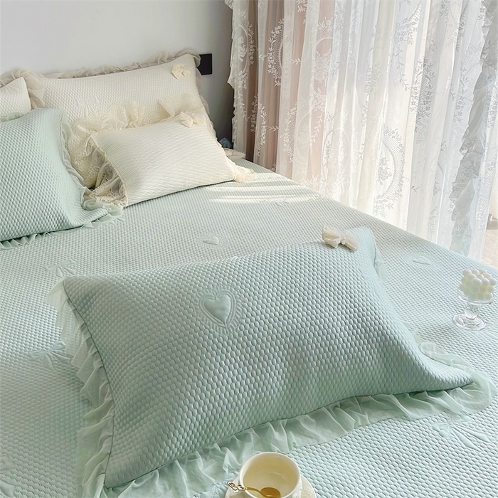 91家纺网 家纺一手货源 找家纺 恋尚羽家纺 2026新款高分子PE凉泡泡大床裙凉感席波浪冰豆豆凉席席子三件套-蝴蝶结系列 蝴蝶结-绿色