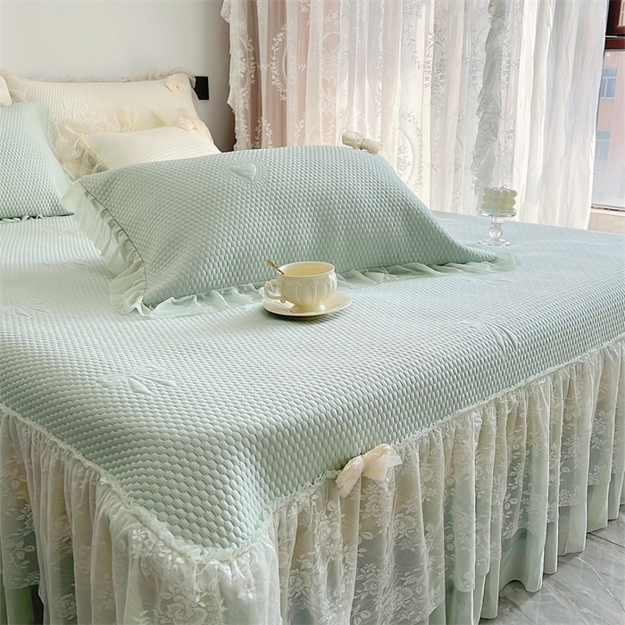 91家纺网 家纺一手货源 找家纺 恋尚羽家纺 2026新款高分子PE凉泡泡大床裙凉感席波浪冰豆豆凉席席子三件套-蝴蝶结系列 蝴蝶结-绿色