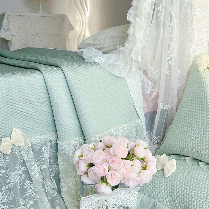 91家纺网 家纺一手货源 找家纺 恋尚羽家纺 2026新款高分子PE凉泡泡大床裙凉感席波浪冰豆豆凉席席子三件套-蝴蝶结系列 蝴蝶结-绿色