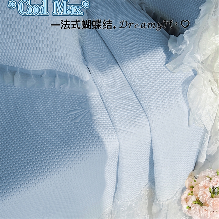 恋尚羽家纺 2026新款高分子PE凉泡泡大床裙凉感席波浪冰豆豆凉席席子三件套-蝴蝶结系列 蝴蝶结-蓝色