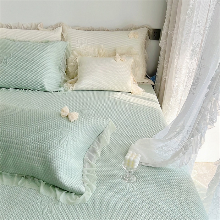 91家纺网 家纺一手货源 找家纺 恋尚羽家纺 2026新款高分子PE凉泡泡大床裙凉感席波浪冰豆豆凉席席子三件套-蝴蝶结系列 蝴蝶结-绿色