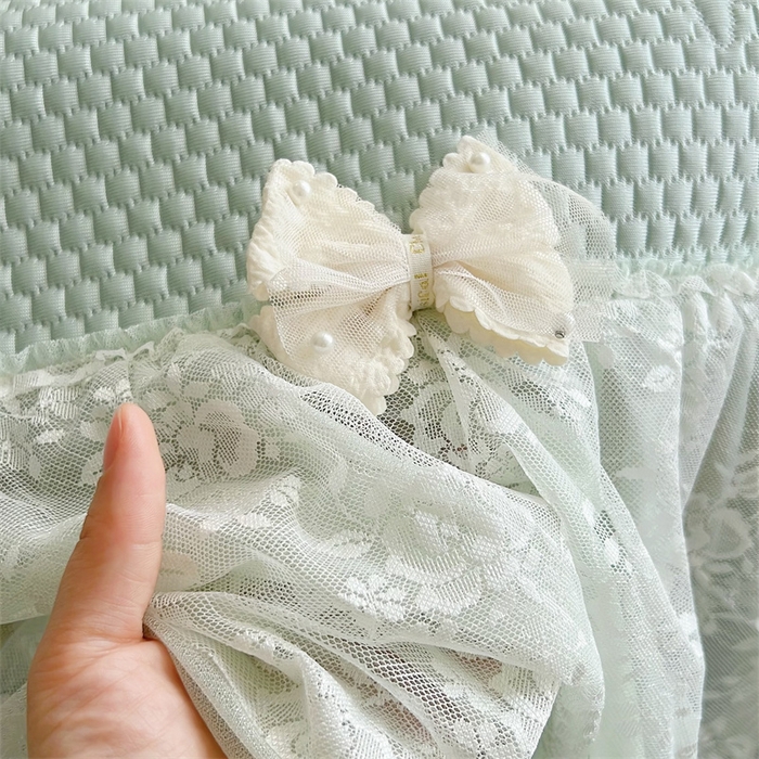 91家纺网 家纺一手货源 找家纺 恋尚羽家纺 2026新款高分子PE凉泡泡大床裙凉感席波浪冰豆豆凉席席子三件套-蝴蝶结系列 蝴蝶结-绿色