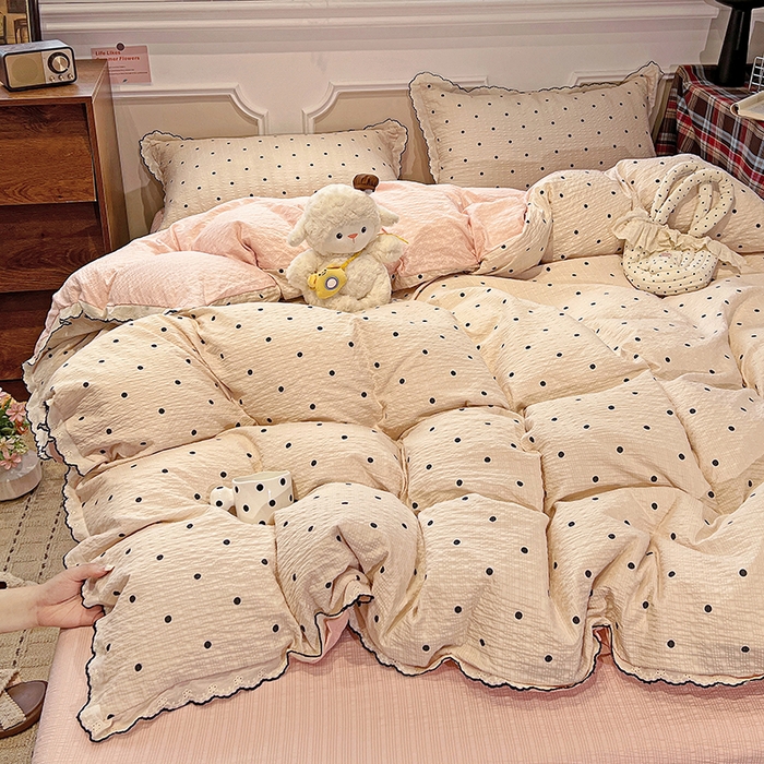 91家纺网 家纺一手货源 找家纺 梦莱斯 2026新款印花夏被四件套 粉波点