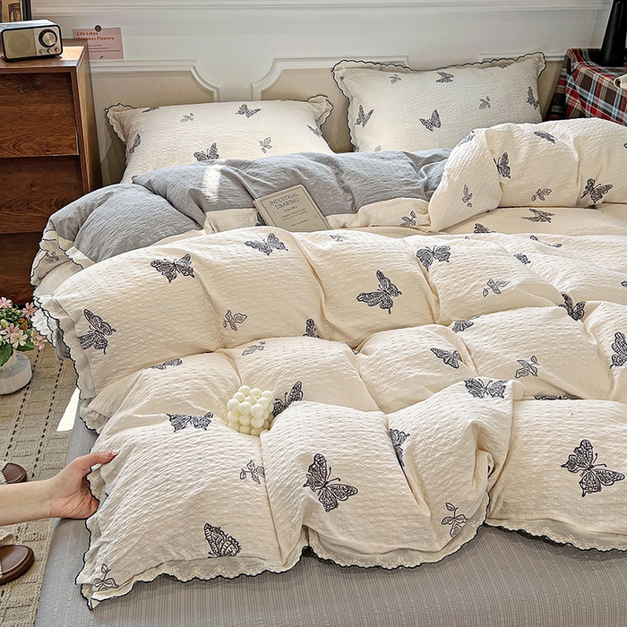 91家纺网 家纺一手货源 找家纺 梦莱斯 2026新款印花夏被四件套 黑白蝴蝶